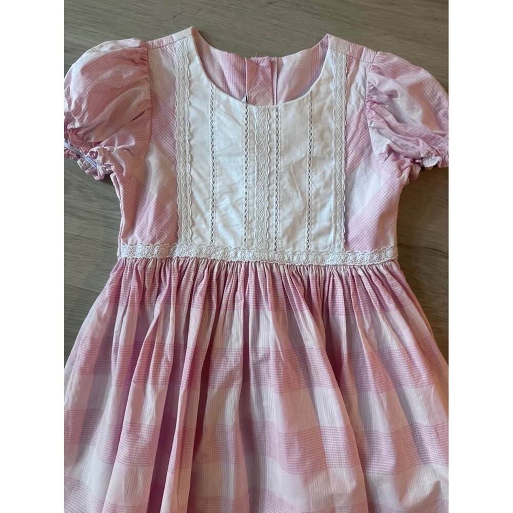 Darling Mae Ricrac & Ruffles Size 10 Mary Ann Pink White Plaid Gingham Dress - Picture 3 of 9